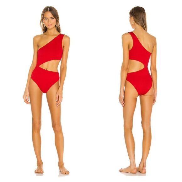 NWT Beach Riot Celine One Shoulder Swimsuit in Holiday Red L - Picture 1 of 9